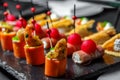 Canapes of shrimp, meat, cheese and other seafood Royalty Free Stock Photo