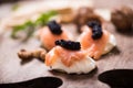 Canapes with smoked salmon and caviar Royalty Free Stock Photo