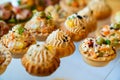 canapes, tartlets with pate and salad. delicious and simple snacks