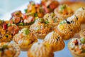canapes, tartlets with pate and salad. delicious and simple snacks