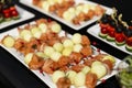 CanapÃÂ© snacks on the table. Offsite catering at the event. Close-up Royalty Free Stock Photo