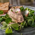 Canard Foie gras Pate made of the liver of a duck or goose with toasted bread slice