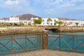 Canarian buildings and footbridge in Rubicon port