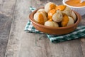 Canarian potatoes (papas arrugadas) with mojo sauce Royalty Free Stock Photo