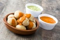 Canarian potatoes (papas arrugadas) with mojo sauce Royalty Free Stock Photo