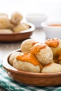 Canarian potatoes (papas arrugadas) with mojo sauce Royalty Free Stock Photo