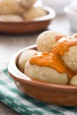 Canarian potatoes (papas arrugadas) with mojo sauce Royalty Free Stock Photo