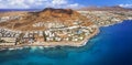 Canaries,Lanzarote island, Playa Blanca beach and resort, aerial view Royalty Free Stock Photo