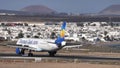 Thomas Cook Airlines landing rollout Airbus A321 on Manrique-Lanzarote Airport