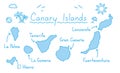 Canary islands map hand drawing doodle outline blue isolated travelling concept Royalty Free Stock Photo