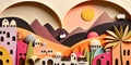 Canary islands, Spain, paper art collage, layered colored paper, travel panorama, AI generative panoramic banner