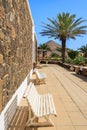 Canary style buildings and tropical plants in La Oliva village Heritage Art Center, Fuerteventura, Canary Islands, Spain Royalty Free Stock Photo