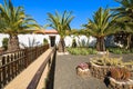 Canary style buildings and tropical plants in La Oliva village Heritage Art Center, Fuerteventura, Canary Islands, Spain Royalty Free Stock Photo