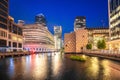 Canary Wharf financial district of London skyscrapers and canal evening view Royalty Free Stock Photo