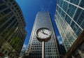 Canary Wharf. In London`s financial district was installed part of sculpture Six Public Clocks by Konstantin Grcic in 1999. Royalty Free Stock Photo