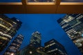 Canary Wharf, London, UK: View of Canary Wharf in the evening seen from Churchill Place looking towards Canada Square Royalty Free Stock Photo