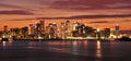 Canary Wharf at night. Illuminated financial district skyline in London, UK. Office windows lights on the skyscrapers of the Royalty Free Stock Photo