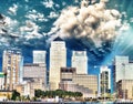 Canary Wharf night skyline over river Thames - London, UK Royalty Free Stock Photo