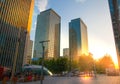 Canary Wharf office buildings at sunset, London Royalty Free Stock Photo