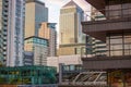 Canary Wharf office buildings at sunset, London Royalty Free Stock Photo