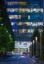 Canary Wharf office's windows lit up at dusk, Business life concept background Royalty Free Stock Photo