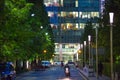 Canary Wharf office's windows lit up at dusk, Business life concept background Royalty Free Stock Photo