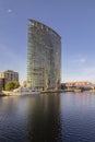 Canary wharf riverside inland bay panoramic view, London, UK Royalty Free Stock Photo