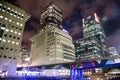 Canary Wharf skyscarpers at night Royalty Free Stock Photo