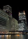 Canary Wharf skyscrapers in London at night Royalty Free Stock Photo