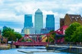 Canary Wharf Shadwell Basin bridge London United Kingdom Royalty Free Stock Photo