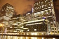 Canary Wharf square view in night lights Royalty Free Stock Photo
