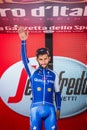 Canazei, Italy May 24, 2017: Fernando Gaviria on the podium