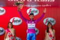 Canazei, Italy May 24, 2017: Fernando Gaviria, in purple jersey of the best sprinter