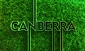 Canberra city name in geometry style design with green grass