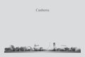 Canberra city skyline silhouette in a grayscale