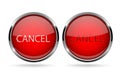 Cancel buttons. Round red 3d icons with chrome frame