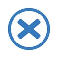 Cancel, close, delete, erase, fail, remove, stop icon. Blue vector design.