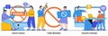 Cancel culture, public backlash, Internet criticism concept with tiny people. Social media behavior vector illustration set. Group Royalty Free Stock Photo