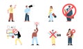 Cancel culture symbols set with persons being boycotted, flat vector isolated.