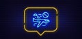 Cancel flight line icon. No flights sign. Neon light speech bubble. Vector