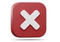 Cancel Icon on Red Square Button, 3d Rendering Royalty Free Stock Photo