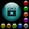 Cancel schedule icons in color illuminated glass buttons