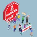 Cancel sign and protest people crowd vector