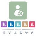 Cancel user account flat icons on color rounded square backgrounds