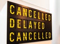 Canceled, delayed, canceled sign text letters words timetable