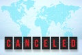 Canceled flight background with a world map Royalty Free Stock Photo