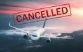 Canceled flights in Europe and USA airports. Airplane with text Royalty Free Stock Photo
