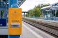 canceling machine, stamping machine at regional train station