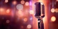 Cancelled concert. restaurants business are losing money. Microphone on colorful background. Close-up of retro Royalty Free Stock Photo