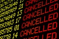 Cancelled flights on airport board Royalty Free Stock Photo